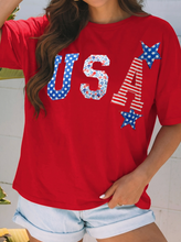 Load image into Gallery viewer, Pre-Order Fiery Red Patriotic USA Slogan Patch Embroidery Short Sleeve T Shirt