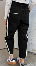 Load image into Gallery viewer, Pre-Order Black Contrast Striped Smocked Waist Drawstring Cropped Casual Pants
