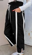 Load image into Gallery viewer, Pre-Order Black Contrast Striped Smocked Waist Drawstring Cropped Casual Pants