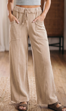 Load image into Gallery viewer, Pre-Order Khaki Mineral Wash Drawstring Retro High Waist Wide Leg Western Pants
