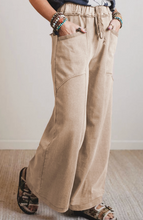 Load image into Gallery viewer, Pre-Order Khaki Mineral Wash Drawstring Retro High Waist Wide Leg Western Pants