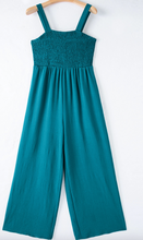Load image into Gallery viewer, Pre-Order Peacock Blue Smocked Square Neck Sleeveless Jumpsuit with Pockets