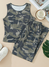 Load image into Gallery viewer, Pre-Order Green Camouflage Print Slim Tank Drawstring Pant Set