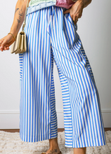 Load image into Gallery viewer, Pre-Order Sky Blue Stripe Drawstring Elastic Waist Patch Pocket Wide Leg Ankle-length Pants