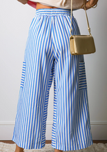 Load image into Gallery viewer, Pre-Order Sky Blue Stripe Drawstring Elastic Waist Patch Pocket Wide Leg Ankle-length Pants