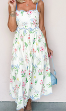 Load image into Gallery viewer, Pre-Order Floral Print Contrast Trim Self-tie Straps High Waist Midi Dress