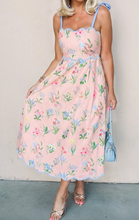 Load image into Gallery viewer, Pre-Order Floral Print Contrast Trim Self-tie Straps High Waist Midi Dress