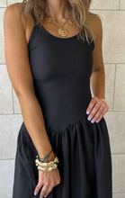 Load image into Gallery viewer, Pre-Order Black Spaghetti Straps Drop Waist Ribbed Patchwork Maxi Dress