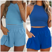 Load image into Gallery viewer, Pre-Order Ribbed Slim Tank Pocketed Wide Leg Shorts Sets