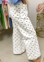 Load image into Gallery viewer, Pre-Order White Polka Dot Print Scalloped Patch Pocket Cotton Shift Pants