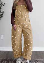 Load image into Gallery viewer, Pre-Order Light French Beige Polka Dot Print Bib Pocket Denim Barrel Overalls