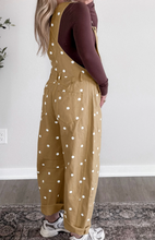 Load image into Gallery viewer, Pre-Order Light French Beige Polka Dot Print Bib Pocket Denim Barrel Overalls