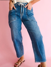 Load image into Gallery viewer, Pre-Order Ashleigh Blue Drawstring Waist Ankle Length Casual Jeans Regular Fit Pocket Detail Denim Pants
