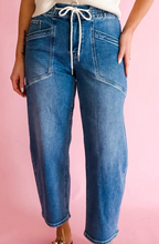 Load image into Gallery viewer, Pre-Order Ashleigh Blue Drawstring Waist Ankle Length Casual Jeans Regular Fit Pocket Detail Denim Pants