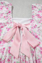 Load image into Gallery viewer, Pre-Order Pink Floral Print Square Neck Ribbon Knot Back Cute Mini Dress