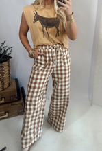 Load image into Gallery viewer, Pre-Order Brown Gingham Plaid Tie Elastic Waist Shift Pants