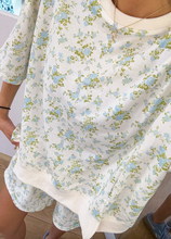 Load image into Gallery viewer, Pre-Order Sky Blue Floral Print Short Sleeve Elastic Waist Pocket Casual Two Piece Short Sets
