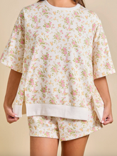 Load image into Gallery viewer, Pre-Order Pink Floral Print Short Sleeve Elastic Waist Pocket Casual Two Piece Short Set