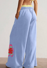 Load image into Gallery viewer, Pre-Order Blue Color Block Flower Patchwork Drawstring Contrasted Elastic Waist Wide Leg Pants (Copy)