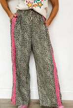 Load image into Gallery viewer, Pre-Order Brown Wild Leopard Print Contrast Lace Striped Detail Drawstring Pants