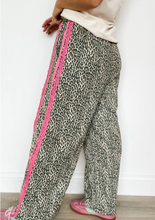 Load image into Gallery viewer, Pre-Order Brown Wild Leopard Print Contrast Lace Striped Detail Drawstring Pants