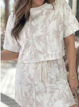 Load image into Gallery viewer, Pre-Order Gray Woodland Camo Print Raw Edge Cropped Top Skirt Set
