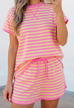Load image into Gallery viewer, Pre-Order  Stripe Loose Short Sleeve Top and Skirt Sets