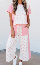 Load image into Gallery viewer, Pre-Order Color Block Patchwork Polka Dot Wide Leg Pant Sets