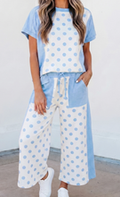 Load image into Gallery viewer, Pre-Order Color Block Patchwork Polka Dot Wide Leg Pant Sets