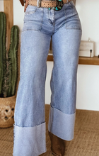Load image into Gallery viewer, Pre-Order Beau Blue Turn-up Cuffs Womens Loose Jeans