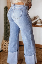 Load image into Gallery viewer, Pre-Order Beau Blue Turn-up Cuffs Womens Loose Jeans