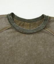 Load image into Gallery viewer, Pre-Order Breen Mineral Wash Raw Seam Patchwork Flower Patched 3/4 Sleeve Oversize Top