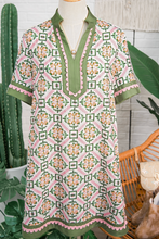 Load image into Gallery viewer, Pre-Order Multicolour Boho Geometric Flower Print Short Sleeve Loose Mini Dress
