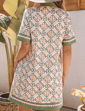 Load image into Gallery viewer, Pre-Order Multicolour Boho Geometric Flower Print Short Sleeve Loose Mini Dress