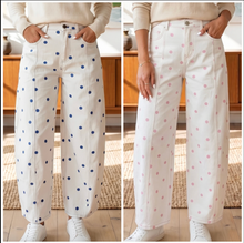 Load image into Gallery viewer, Pre-Order Dot Print Seam Detail Barrel Jeans