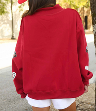 Load image into Gallery viewer, Pre-Order Red Exposed Seam Mock Neck Dropped Shoulder Sequin Game Day Cheer Sweatshirt