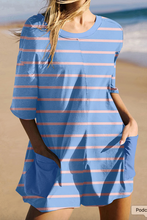 Load image into Gallery viewer, Pre-Order Sky Blue Stripe V Neck Short Sleeve Double Wear Loose Romper