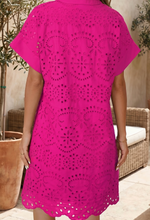 Load image into Gallery viewer, Pre-Order  Solid Color Eyelet Embroidered T Shirt Mini Dress