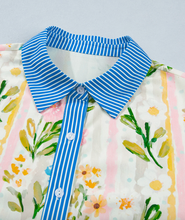 Load image into Gallery viewer, Pre-Order Multicolour Floral Print Striped Trim Button Down Shift Dress