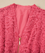 Load image into Gallery viewer, Pre-Order Coral Floral Lace Overlay Zip Up V Neck Smocked Waist Sleeveless Dress