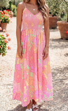 Load image into Gallery viewer, Pre-Order Pink Spaghetti Straps Floral Shirred High Waist Dress