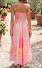 Load image into Gallery viewer, Pre-Order Pink Spaghetti Straps Floral Shirred High Waist Dress