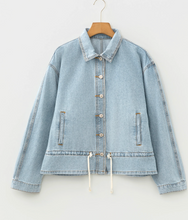 Load image into Gallery viewer, Pre-Order Beau Blue Draw-cord Hem Light Wash Denim Jacket