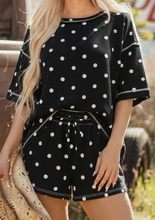 Load image into Gallery viewer, Pre-Order Polka Dot Short Sleeve Loose Top Drawstring Shorts Set
