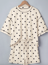 Load image into Gallery viewer, Pre-Order Polka Dot Short Sleeve Loose Top Drawstring Shorts Set