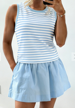 Load image into Gallery viewer, Pre-Order Sky Blue Stripe Slim Tank Contrast Ruffle Mini Skort Set