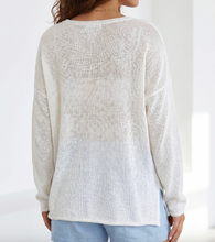 Load image into Gallery viewer, Pre-Order White V Neck Lightweight Knit BEACH SIDE Shift Tunic Sweater