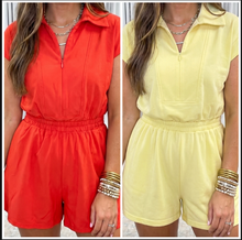 Load image into Gallery viewer, Pre-Order Half Zip Polo Tee Elastic Waist Romper