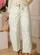 Load image into Gallery viewer, Pre-Order Beige Grommet Knot Waist Floral Barrel Leg Jeans