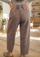 Load image into Gallery viewer, Pre-Order Coffee Mineral Wash Seam Detail Elastic Waist Barrel Pants
